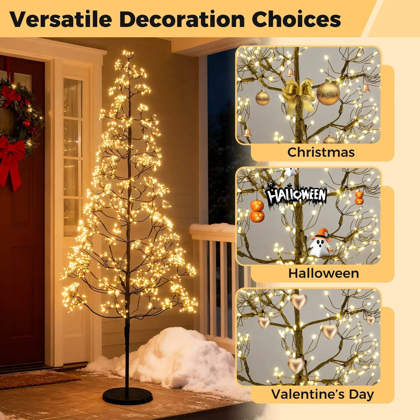 5/6/7 FT Lighted Alpine Tree with Warm White Light LED Lights Pre-lit Artificial Cedar Tree with Weighted Base by DirectDeals