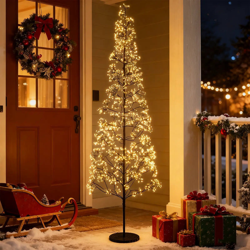 5/6/7 FT Lighted Alpine Tree with Warm White Light LED Lights Pre-lit Artificial Cedar Tree with Weighted Base by DirectDeals