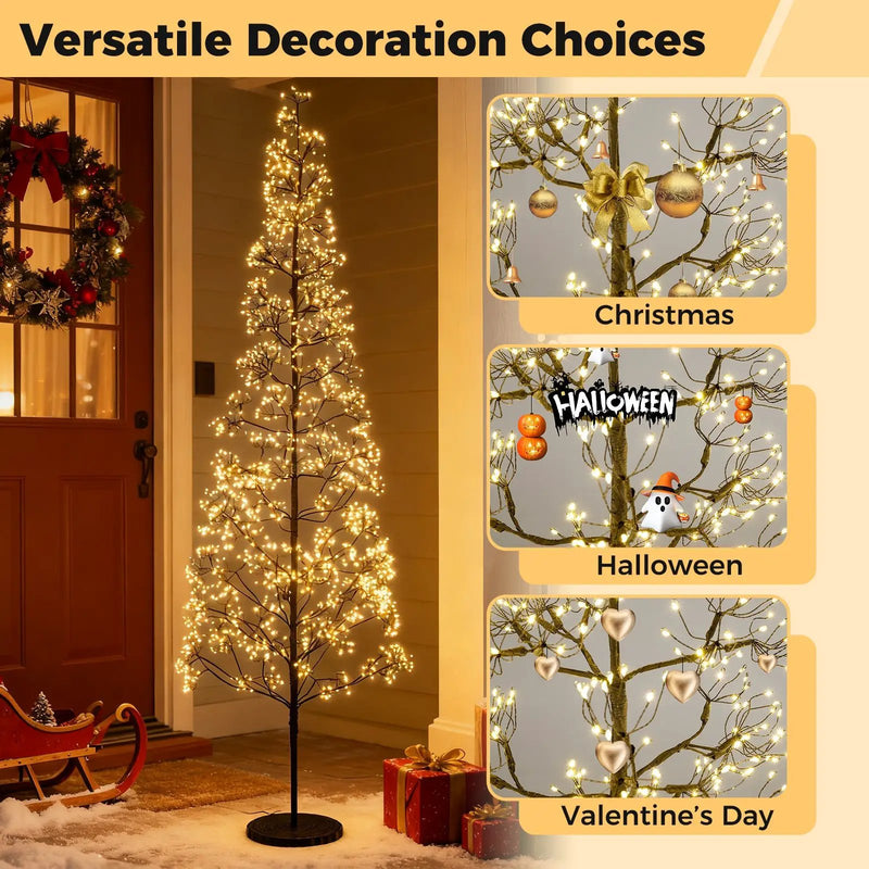 5/6/7 FT Lighted Alpine Tree with Warm White Light LED Lights Pre-lit Artificial Cedar Tree with Weighted Base by DirectDeals
