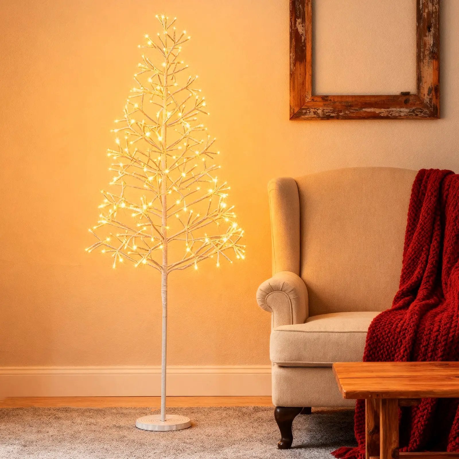 5/6/7 FT Lighted Birch Tree Pre-lit Twig Tree with 240/320/456 Warm White Light LED Lights by DirectDeals