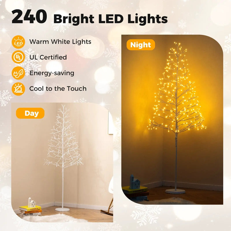 5/6/7 FT Lighted Birch Tree Pre-lit Twig Tree with 240/320/456 Warm White Light LED Lights by DirectDeals