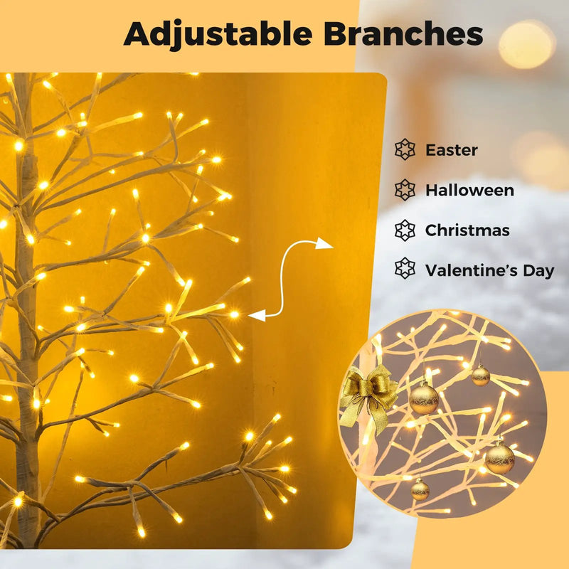 5/6/7 FT Lighted Birch Tree Pre-lit Twig Tree with 240/320/456 Warm White Light LED Lights by DirectDeals