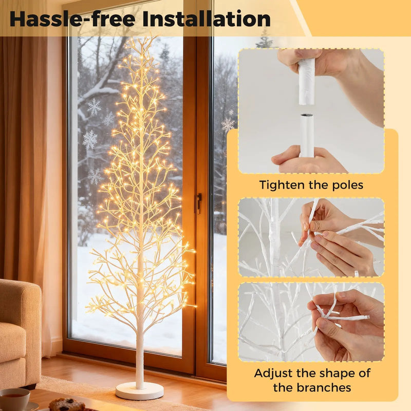 5/6/7 FT Lighted Birch Tree Pre-lit Twig Tree with 240/320/456 Warm White Light LED Lights by DirectDeals