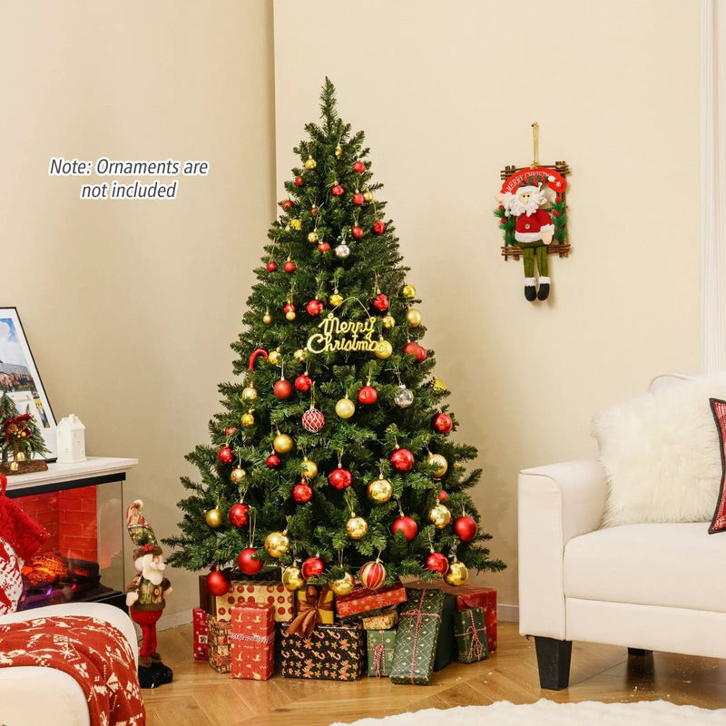 5/6/7 Feet Artificial Christmas Tree Hinged Xmas Tree with 7 Lighting Modes by DirectDeals