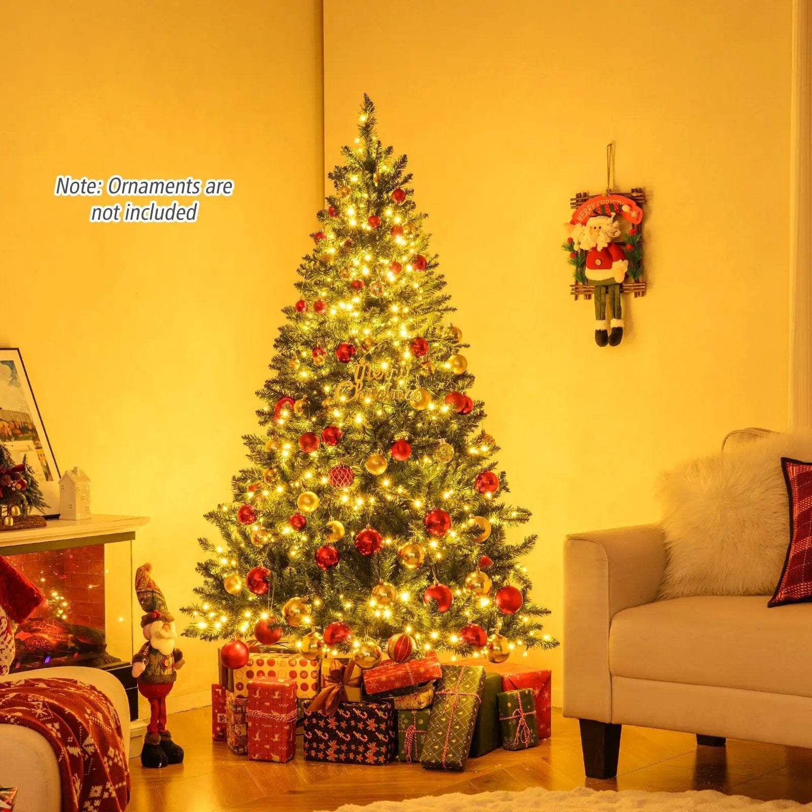 5/6/7 Feet Artificial Christmas Tree Hinged Xmas Tree with 7 Lighting Modes by DirectDeals