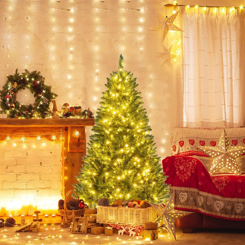 5/6/7 Feet Artificial Christmas Tree Hinged Xmas Tree with 7 Lighting Modes by DirectDeals