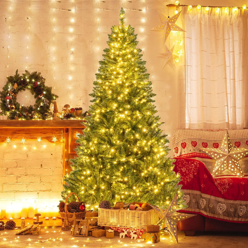 5/6/7 Feet Artificial Christmas Tree Hinged Xmas Tree with 7 Lighting Modes by DirectDeals