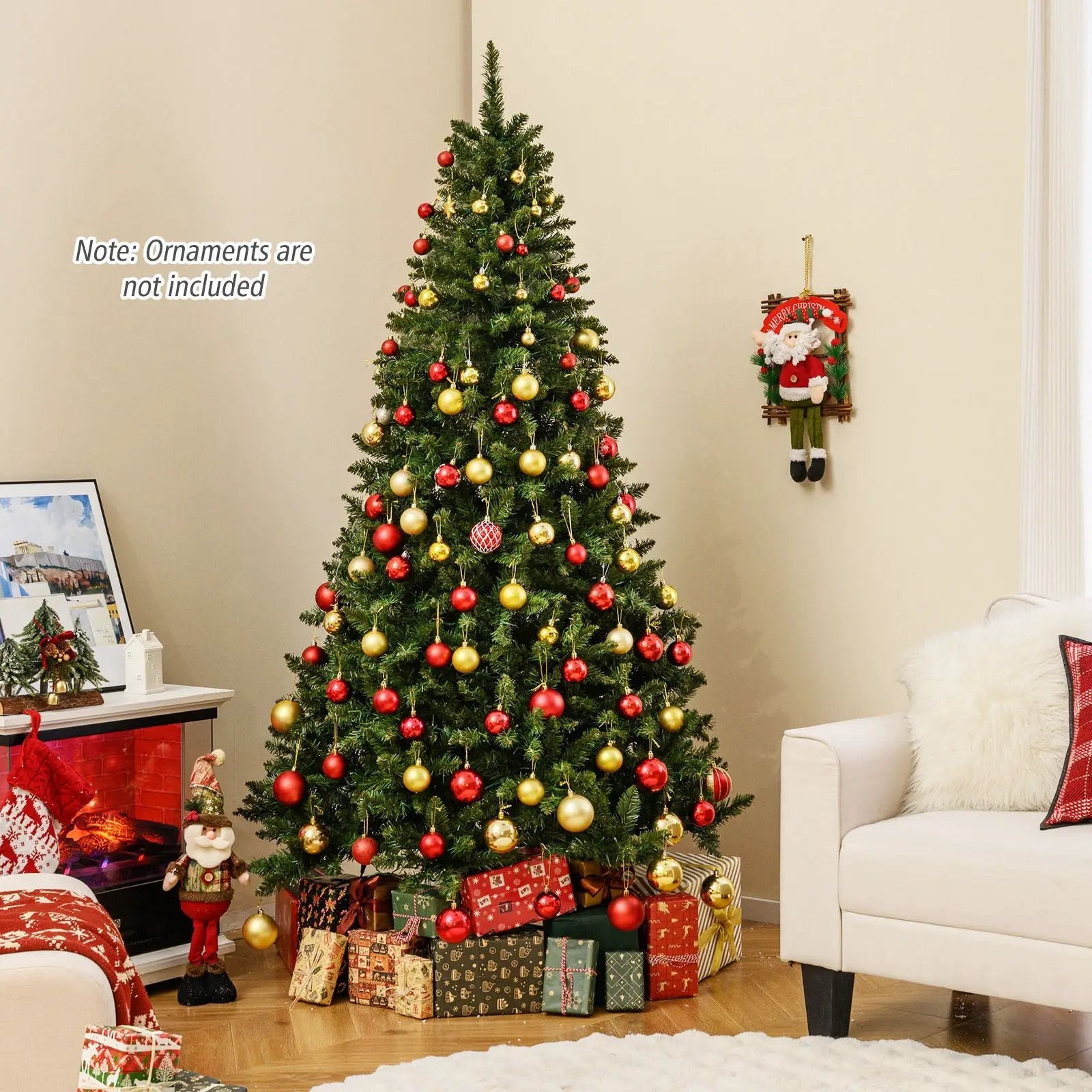 5/6/7 Feet Artificial Christmas Tree Hinged Xmas Tree with 7 Lighting Modes by DirectDeals