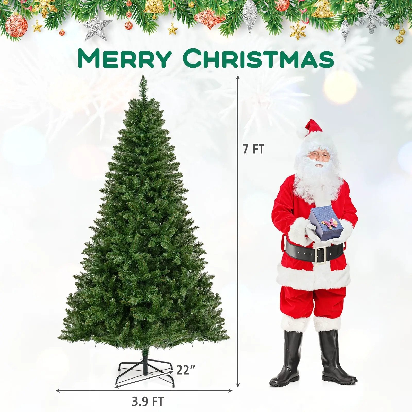 5/6/7 Feet Artificial Christmas Tree Hinged Xmas Tree with 7 Lighting Modes by DirectDeals
