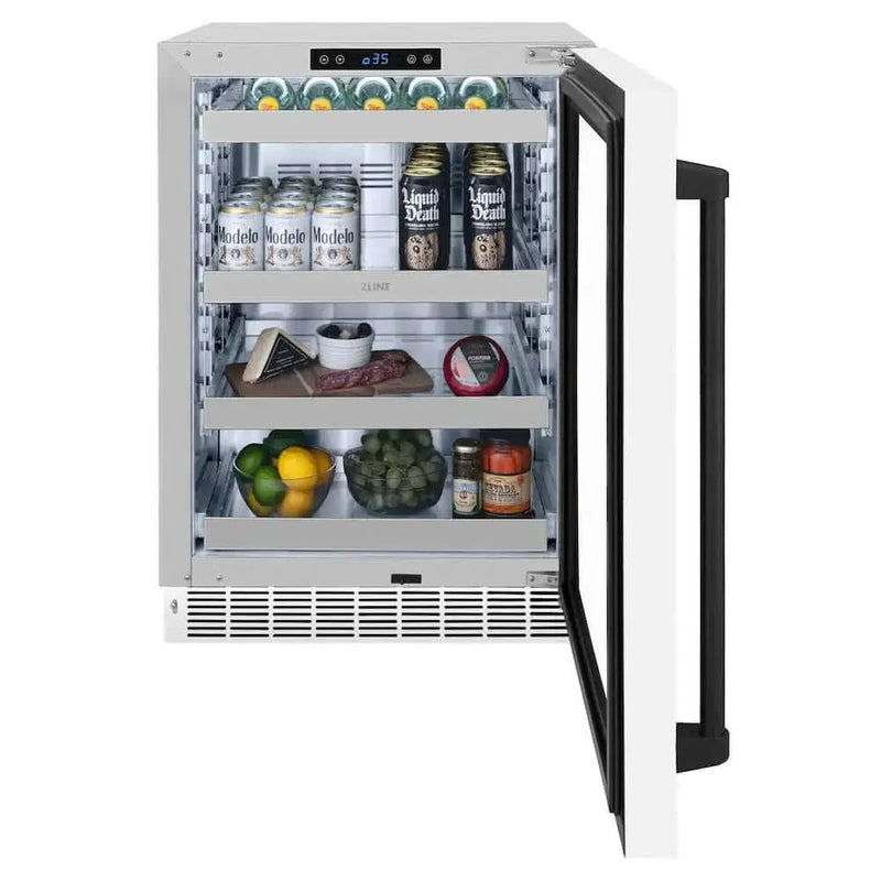 ZLINE 24" Touchstone 151 Can Beverage Fridge White Matte Glass Door Matte Black Handle RBSOZ-WM-24-MB by Farmhouse Kitchen and Bath
