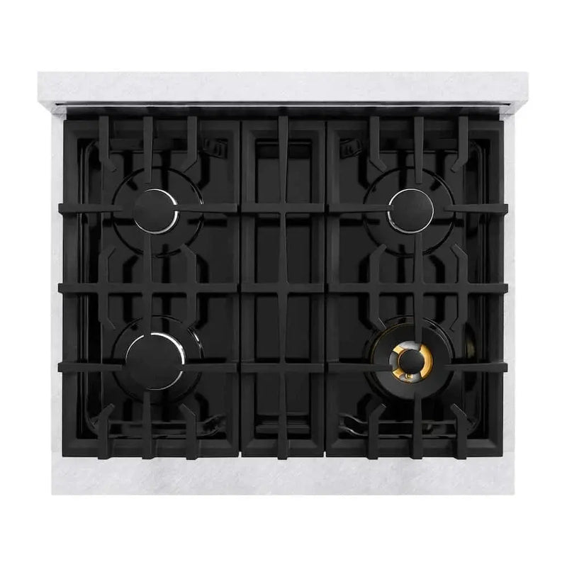 ZLINE 30" Dual Fuel Range, Gas Cooktop, Electric Convection Oven DuraSnow® Stainless Steel, White Matte Door CDRS-WM-30 by Farmhouse Kitchen and Bath