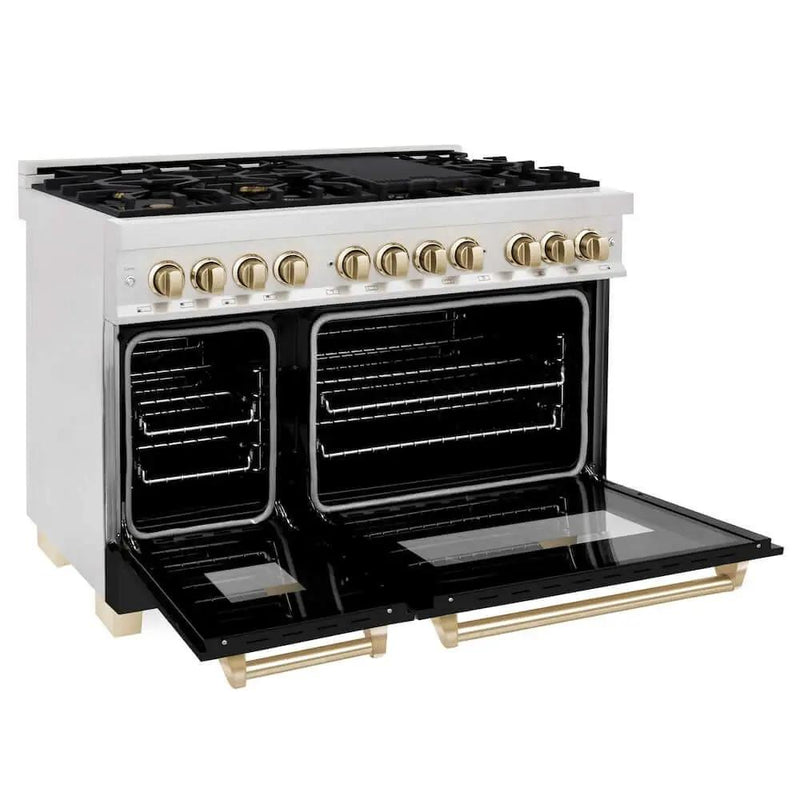 ZLINE 48" Autograph, Dual Fuel Range, Black Door, Bronze, RASZ-BLM-48-CB by Farmhouse Kitchen and Bath