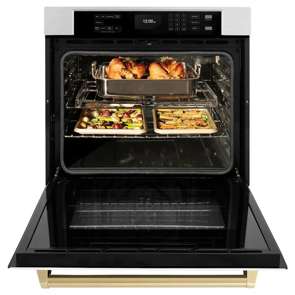 ZLINE 30"Professional True Convection Single Wall Oven, Air Fry, Self Clean, DuraSnow® White Matte, Champagne Bronze WASSZ-WM-30-CB by Farmhouse Kitchen and Bath