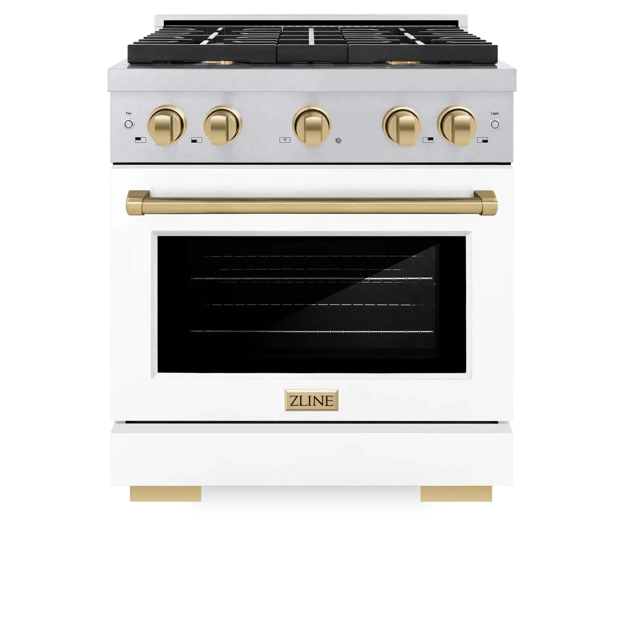 ZLINE 30"Paramount Dual Fuel Range DuraSnow® White Matte, Champagne Bronze SDRSZ-WM-30-CB by Farmhouse Kitchen and Bath