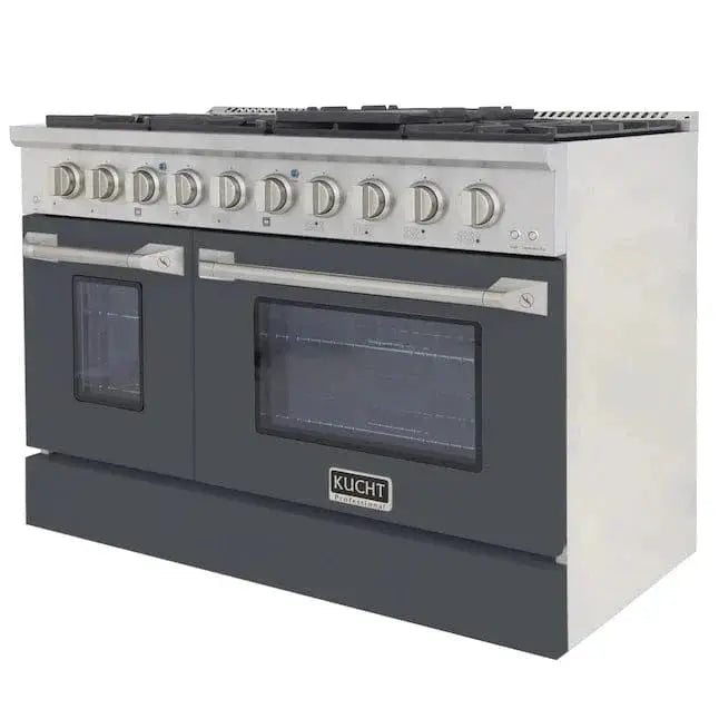 Kucht 48" Propane Range in Stainless Steel, Grey Doors, KNG481/LP-GR by Farmhouse Kitchen and Bath