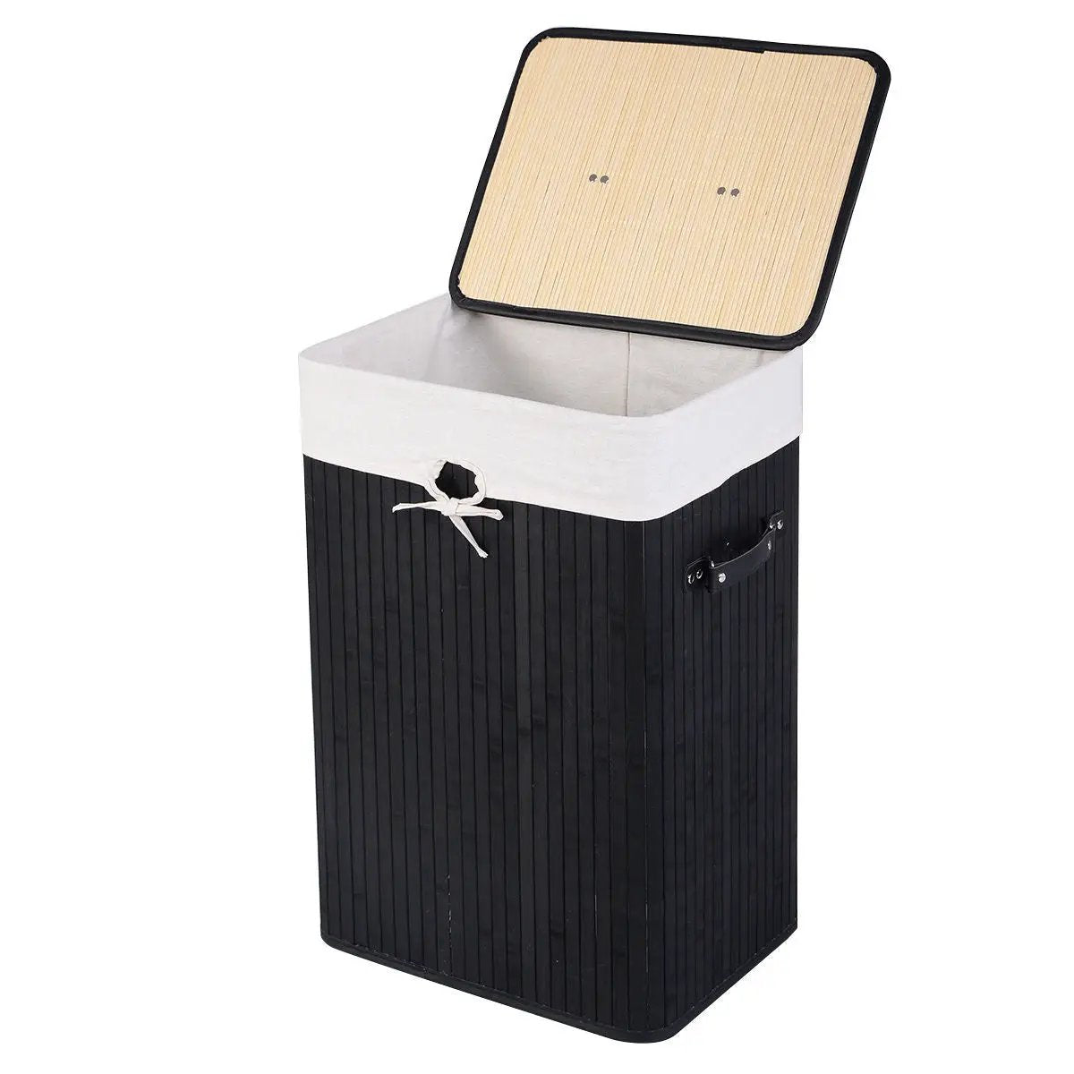 19 Gal Rectangle Laundry Basket Bamboo Clothes Hamper with Handles and Lid by DirectDeals