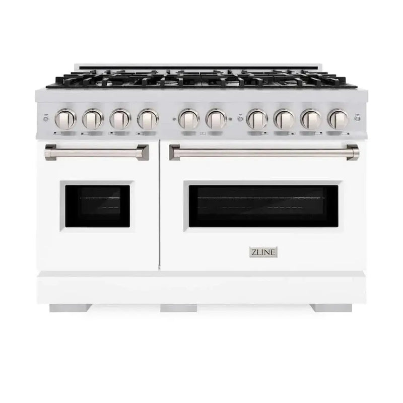 ZLINE 48" Dual Fuel Range, Gas Cooktop, Electric Convection Oven Stainless Steel, White Matte Door CDR-WM-48 by Farmhouse Kitchen and Bath