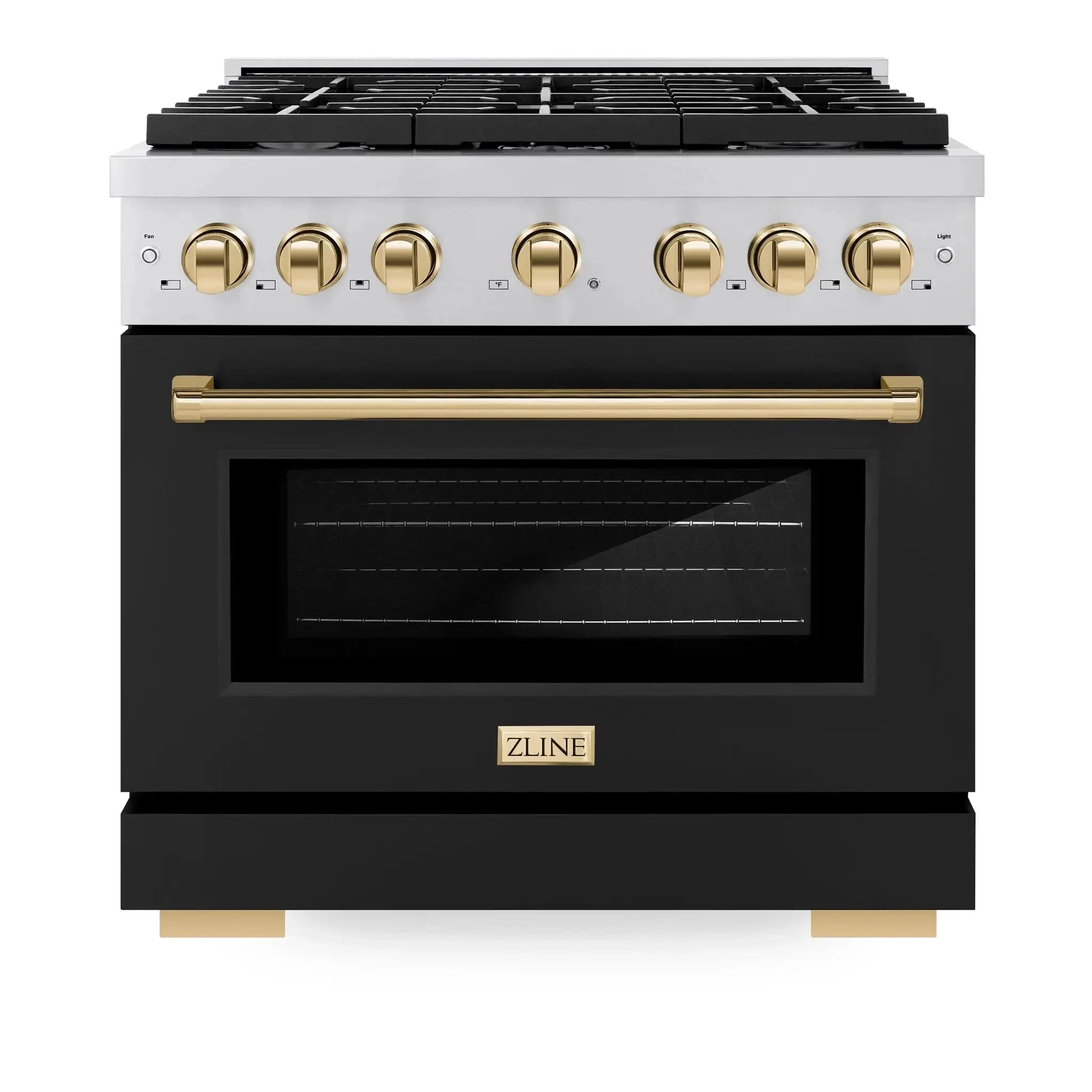 ZLINE 36"Paramount Dual Fuel Range Black Matte Gold SDRZ-BLM-36-G by Farmhouse Kitchen and Bath