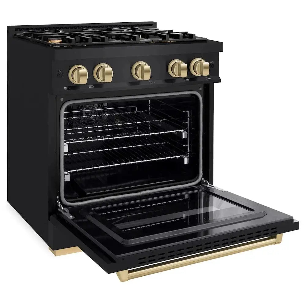 ZLINE 30" Dual Fuel Range, Gas Cooktop, Electric Convection Oven Black Stainless Steel, Champagne Bronze CDRBZ-30-CB by Farmhouse Kitchen and Bath