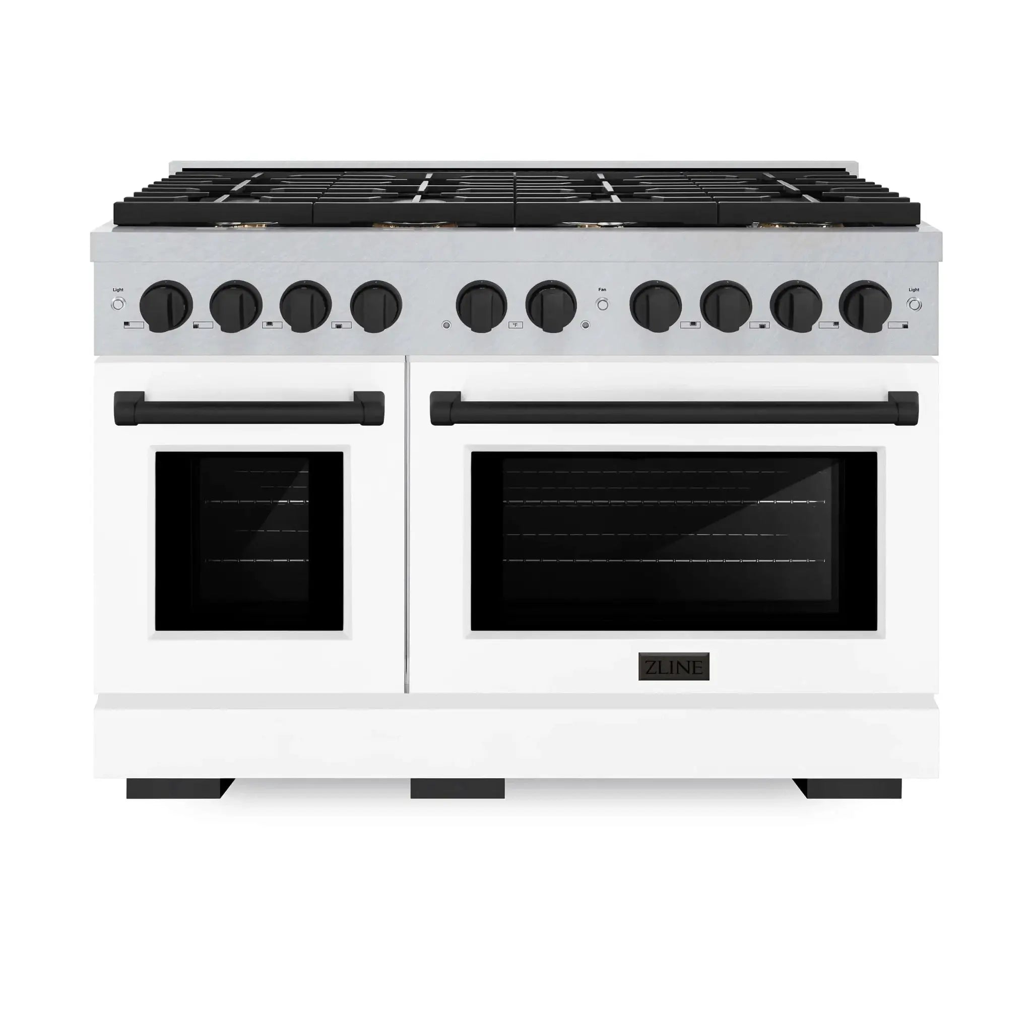 ZLINE 48"Paramount Dual Fuel Range DuraSnow® White Matte, Matte Black SDRSZ-WM-48-MB by Farmhouse Kitchen and Bath