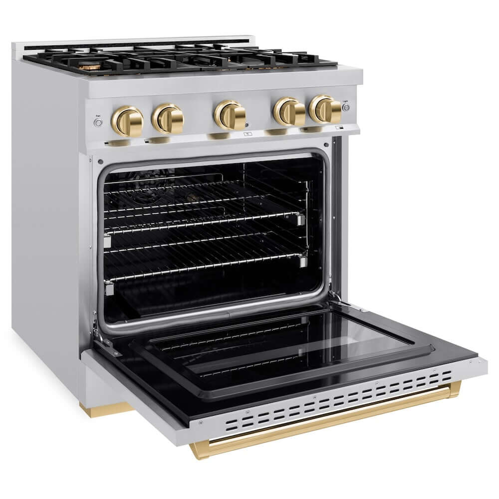 ZLINE 30" Classic Gas Range, Convection Gas Oven Stainless Steel, Gold CGRZ-30-G by Farmhouse Kitchen and Bath