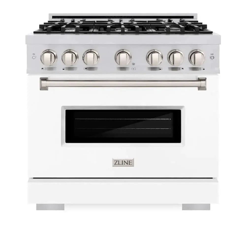 ZLINE 36" Dual Fuel Range, Gas Cooktop, Electric Convection Oven Stainless Steel, White Matte Door CDR-WM-36 by Farmhouse Kitchen and Bath