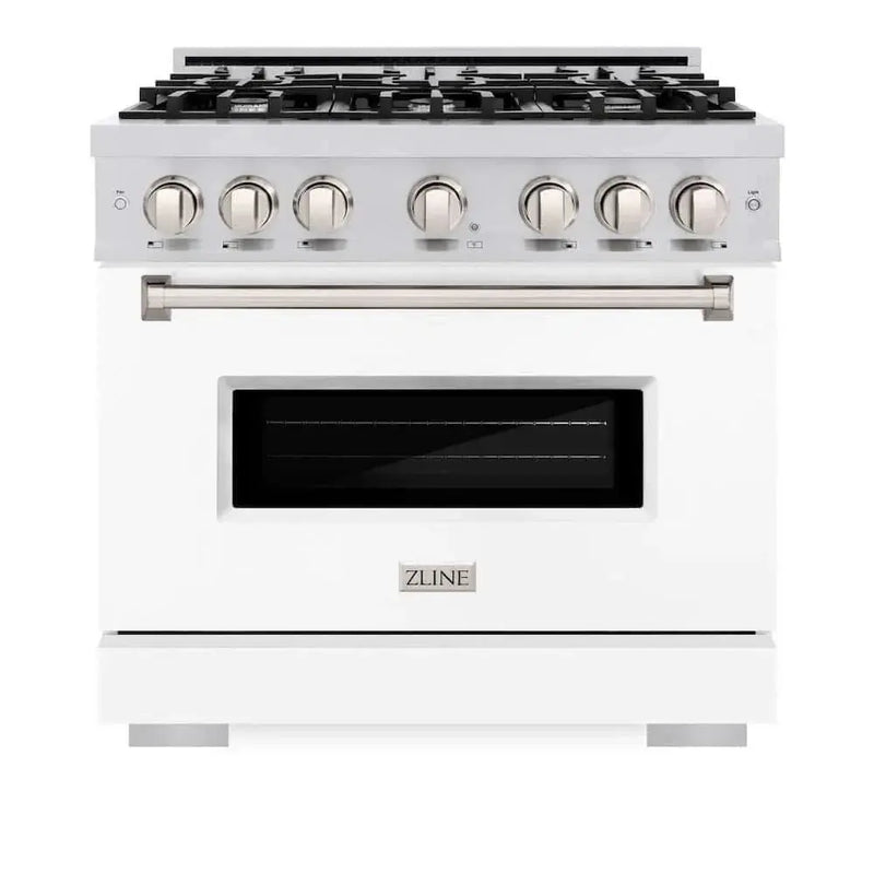 ZLINE 36" Dual Fuel Range, Gas Cooktop, Electric Convection Oven Stainless Steel, White Matte Door CDR-WM-36 by Farmhouse Kitchen and Bath
