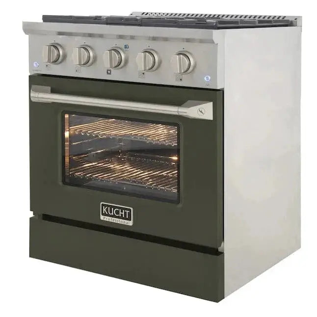Kucht 30" Gas Range in Stainless Steel with Olive Green Oven Door, KNG301-OG by Farmhouse Kitchen and Bath