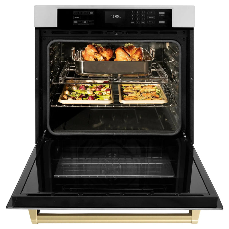ZLINE 30" Autograph Edition Professional True Convection Single Wall Oven, Air Fry, Self Clean, Stainless Steel, Champagne Bronze WASZ-30-CB by Farmhouse Kitchen and Bath