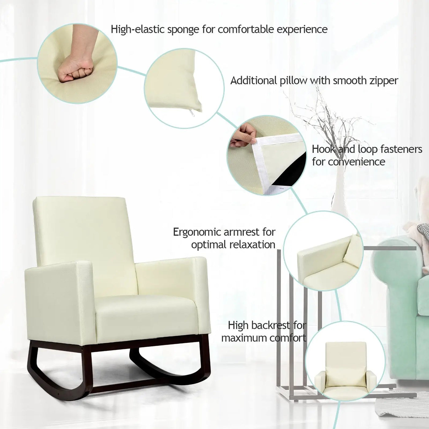 2-in-1 Fabric Upholstered Rocking Chair with Pillow by DirectDeals