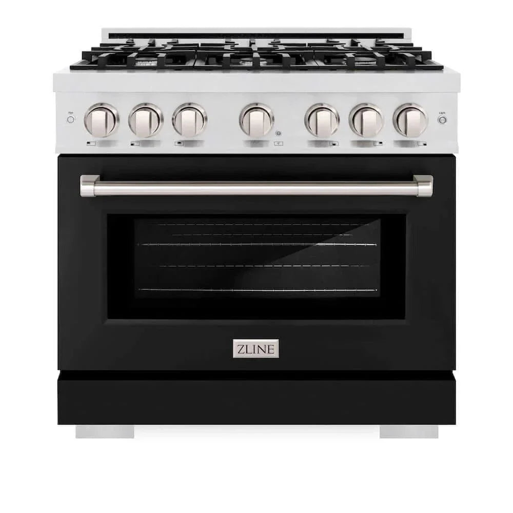 ZLINE 36" Select Dual Fuel Range Gas Cooktop Electric Convection Oven DuraSnow® Stainless Steel Black Matte Door HDRS-BLM-36 by Farmhouse Kitchen and Bath