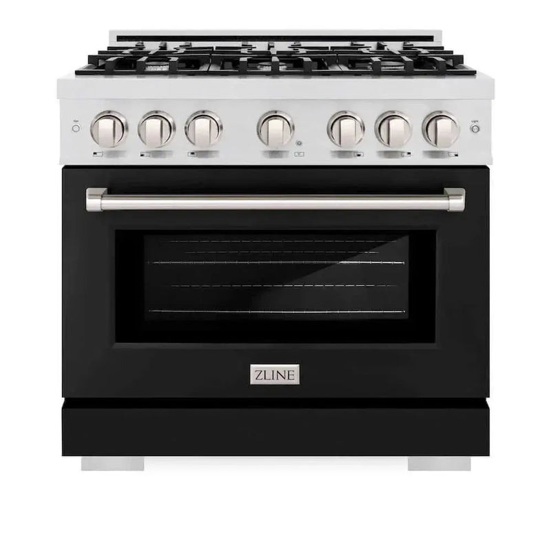 ZLINE 36" Select Dual Fuel Range Gas Cooktop Electric Convection Oven DuraSnow® Stainless Steel Black Matte Door HDRS-BLM-36 by Farmhouse Kitchen and Bath