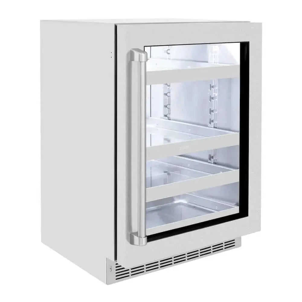 ZLINE 24" Touchstone 151 Can Beverage Fridge DuraSnow® Stainless Steel Glass Door RBSO-SN-24 by Farmhouse Kitchen and Bath