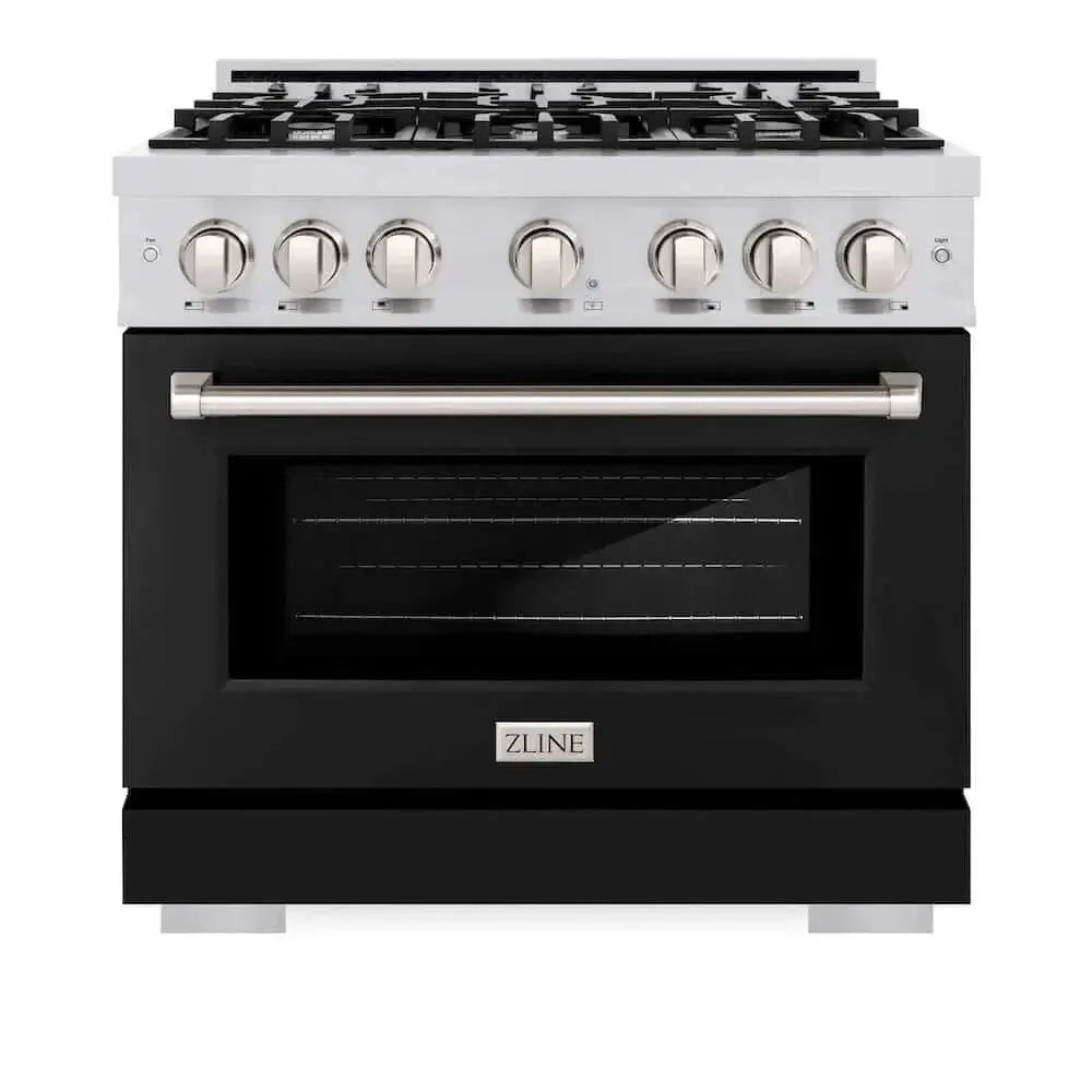 ZLINE 36" Select Gas Range Convection Gas Oven Stainless Steel Black Matte Door HGR-BLM-36 by Farmhouse Kitchen and Bath