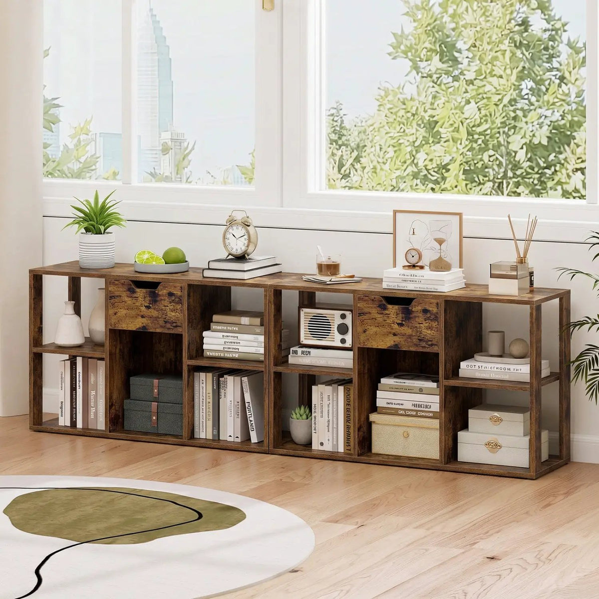 5-Cube Bookcase with Storage Drawer - Rustic Brown by DirectDeals