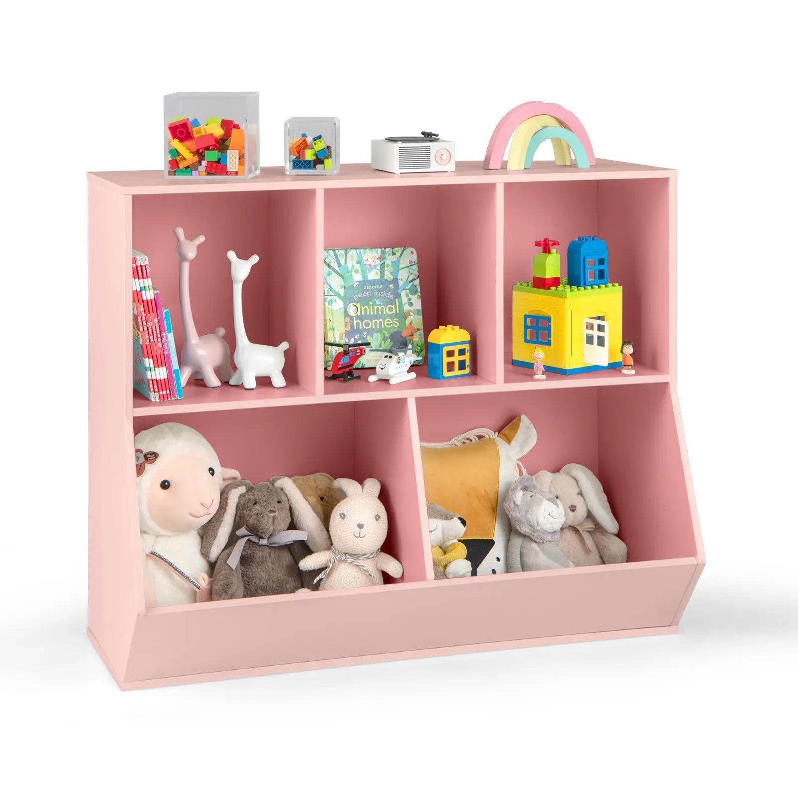 5-Cube Wooden Kids Toy Storage Organizer with Anti-Tipping Kits by DirectDeals