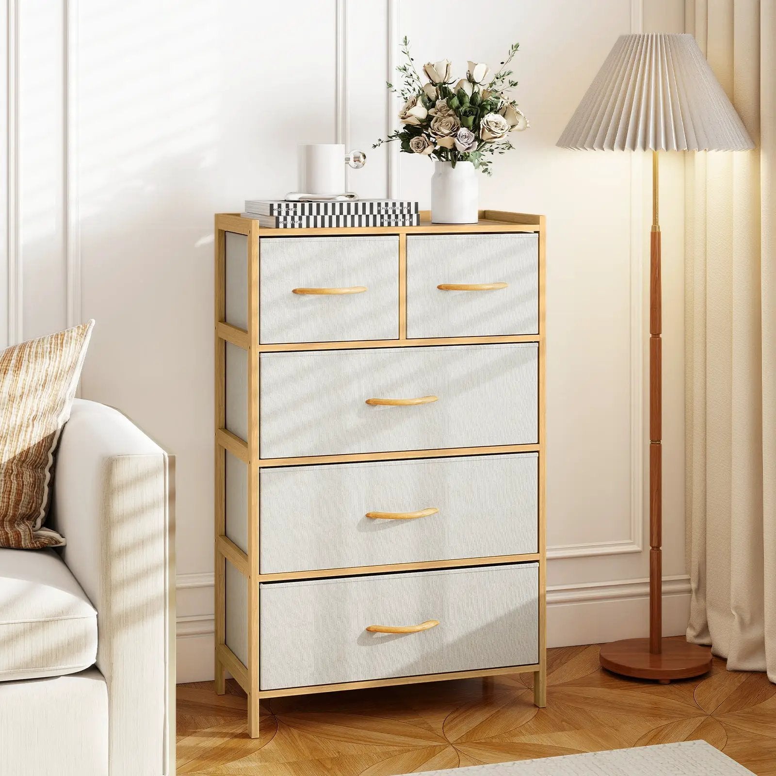 5-Drawer Dresser with Top Shelf for Bedroom-Natural by DirectDeals
