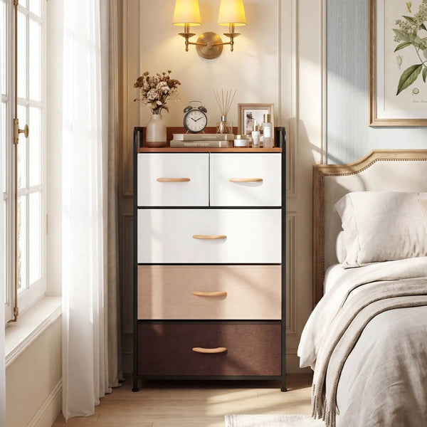 5-Drawer Fabric Dresser with Removable Bins