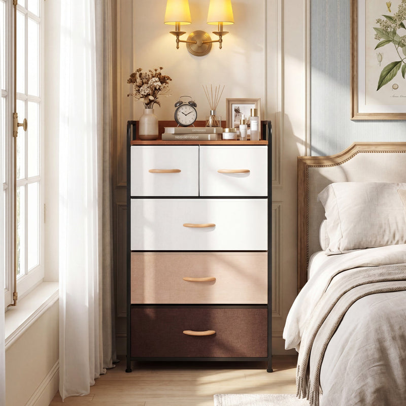 5-Drawer Fabric Dresser with Removable Bins by DirectDeals