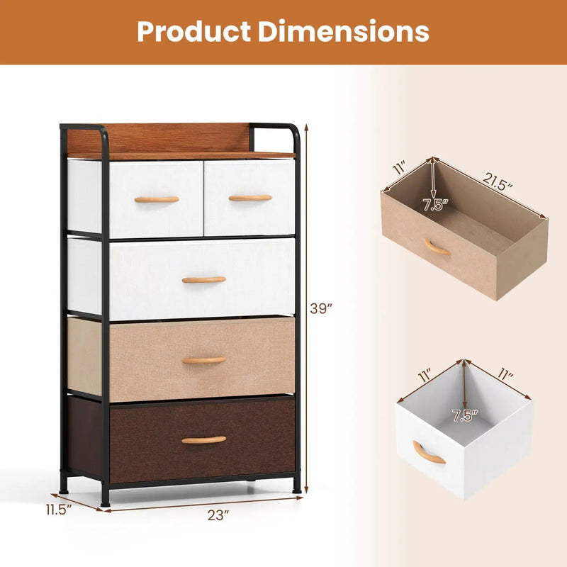 5-Drawer Fabric Dresser with Removable Bins by DirectDeals