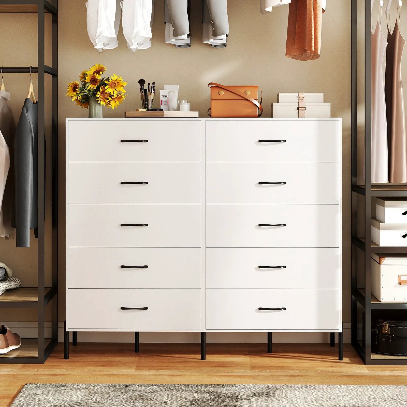 5-Drawer Modern Tall Chest of Drawers with Metal Legs-White by DirectDeals