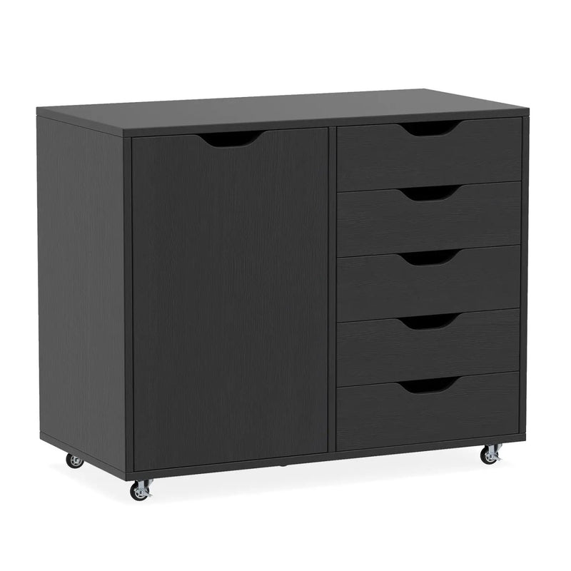 5-Drawer Dresser Chest Mobile Storage Cabinet with Door-White by DirectDeals