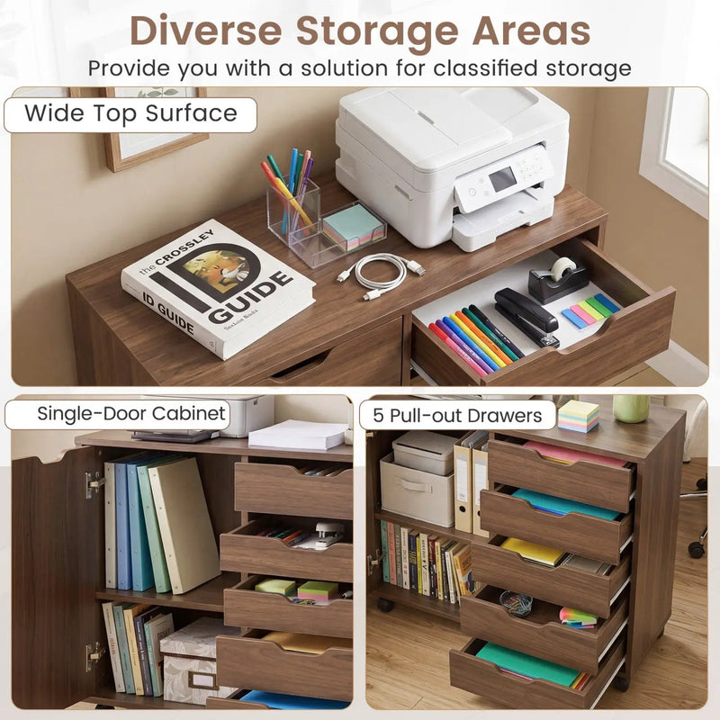 5-Drawer Mobile Storage Cabinet with Adjustable Shelf by DirectDeals