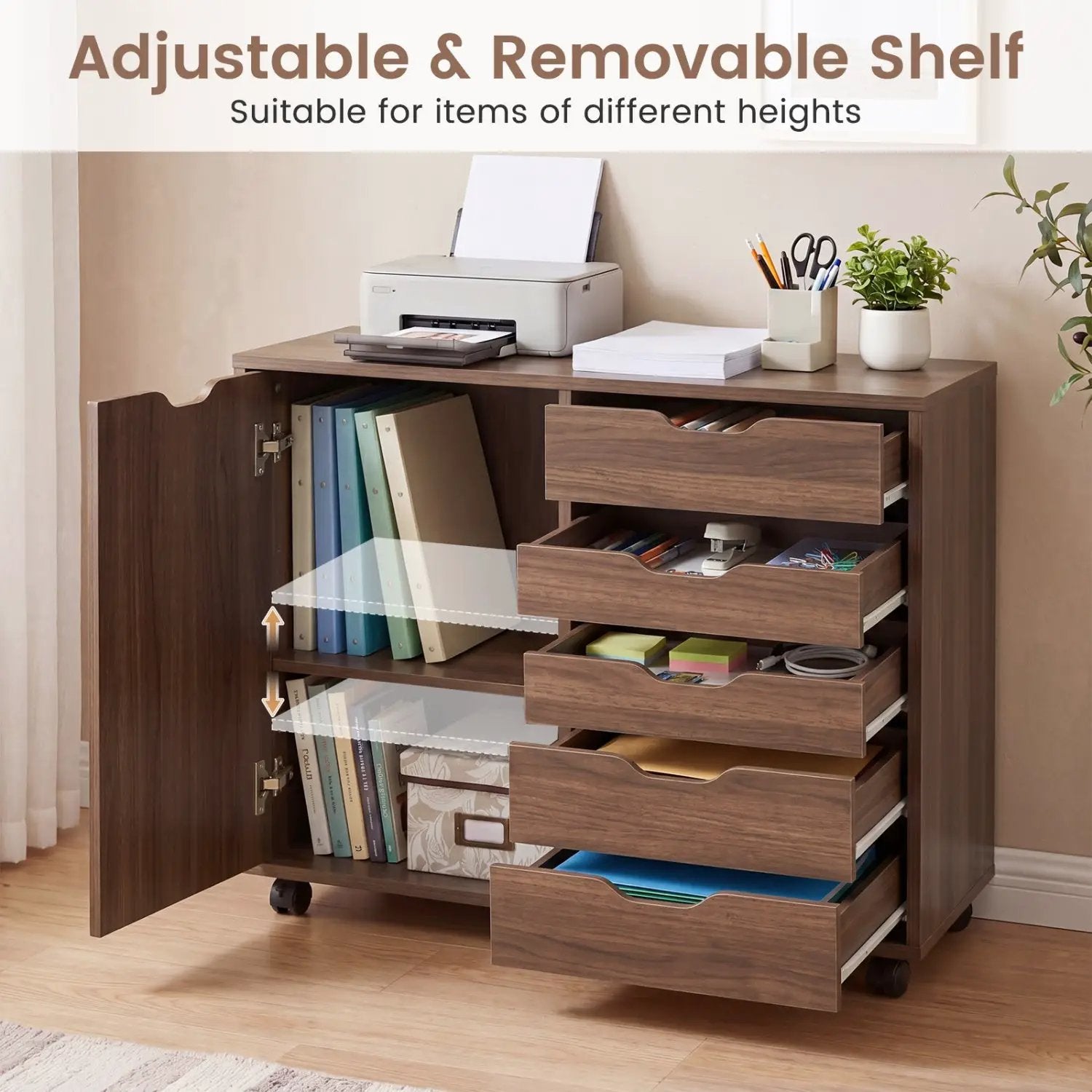 5-Drawer Mobile Storage Cabinet with Adjustable Shelf by DirectDeals