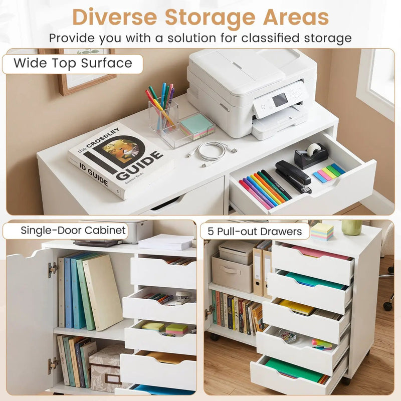 5-Drawer Mobile Storage Cabinet with Adjustable Shelf by DirectDeals