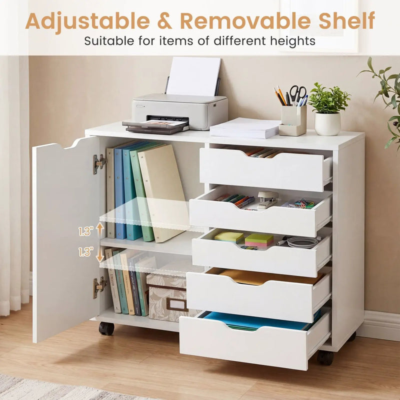 5-Drawer Mobile Storage Cabinet with Adjustable Shelf by DirectDeals