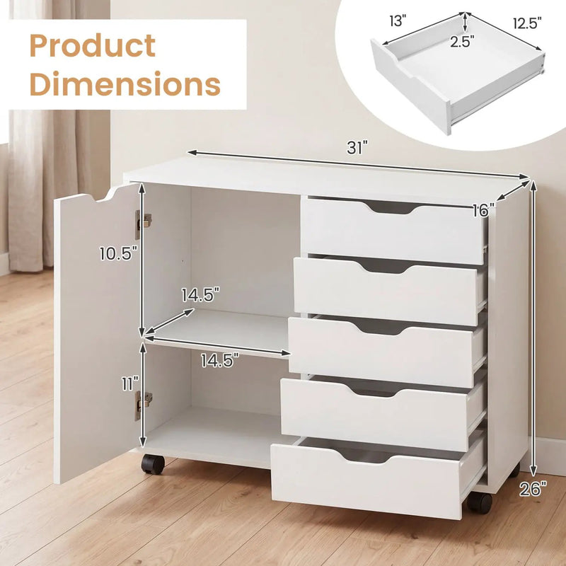 5-Drawer Mobile Storage Cabinet with Adjustable Shelf by DirectDeals