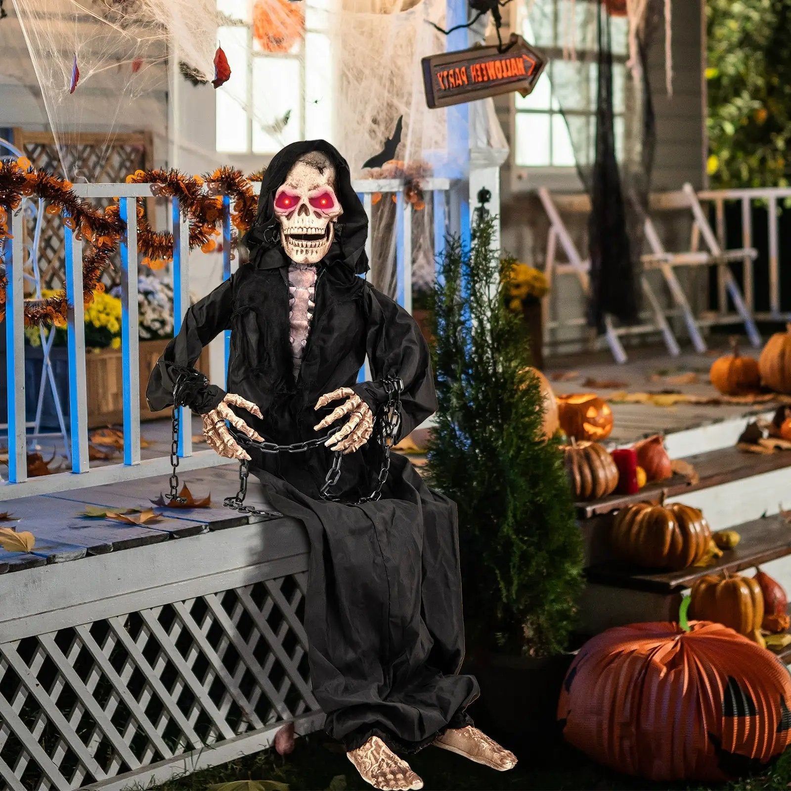 5 Feet Animated Halloween Sitting Reaper with Voice Greetings by DirectDeals