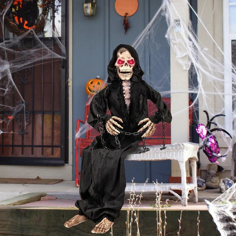 5 Feet Animated Halloween Sitting Reaper with Voice Greetings by DirectDeals