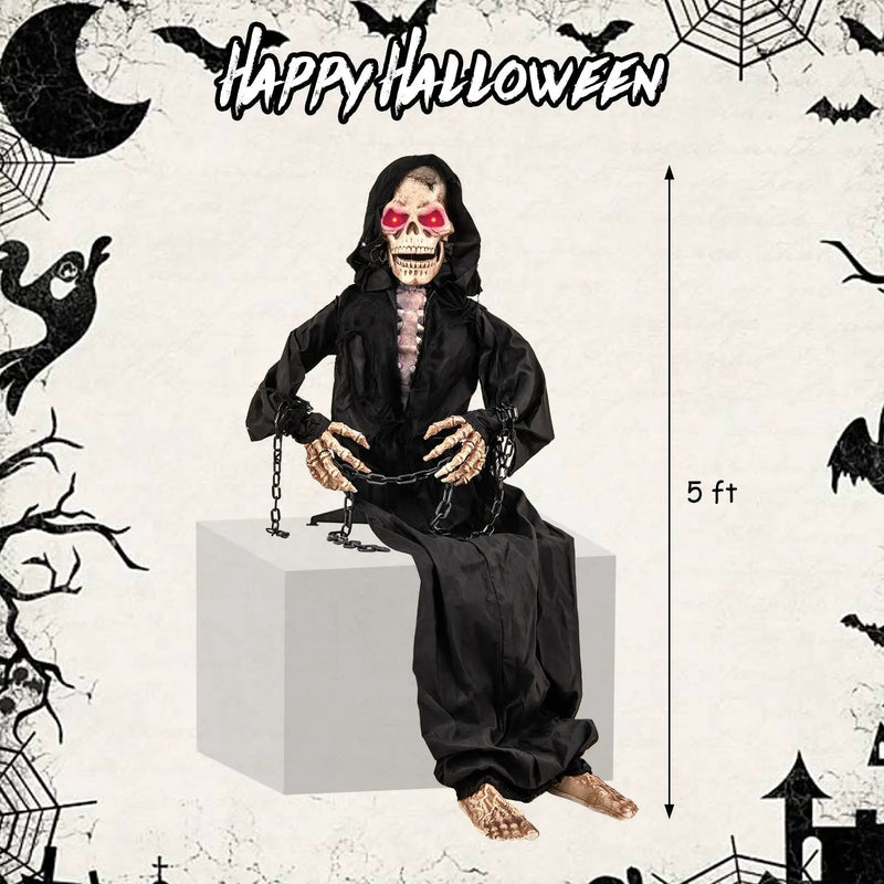 5 Feet Animated Halloween Sitting Reaper with Voice Greetings by DirectDeals